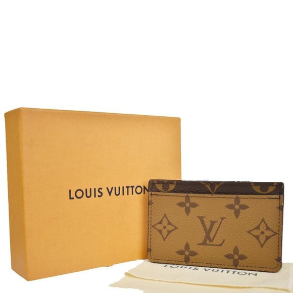 Authentic LOUIS VUITTON Card Holder Card Case Monogram Reverse Leather - Picture 1 of 11